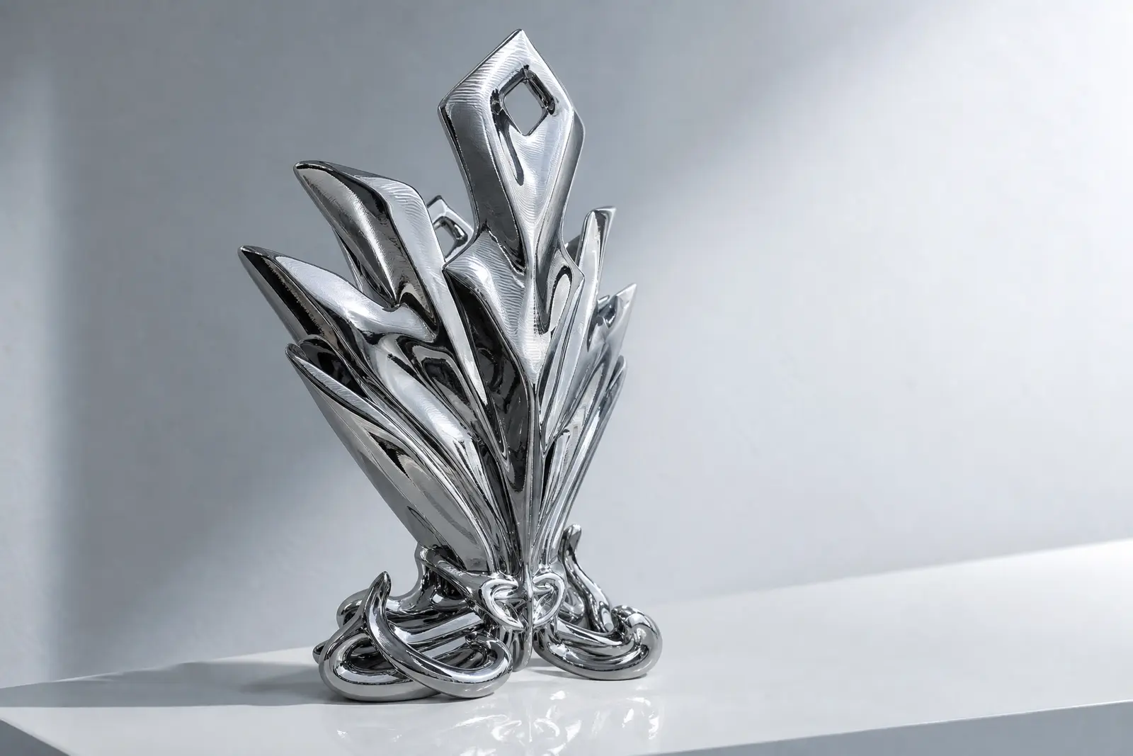 Chrome-finish sculptural form
