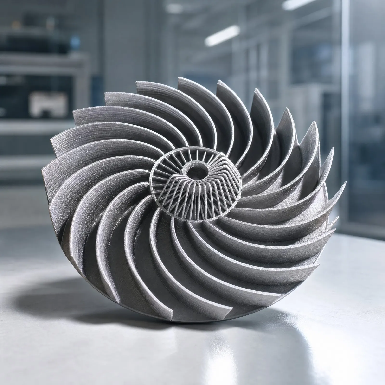 Radial impeller with curved blades