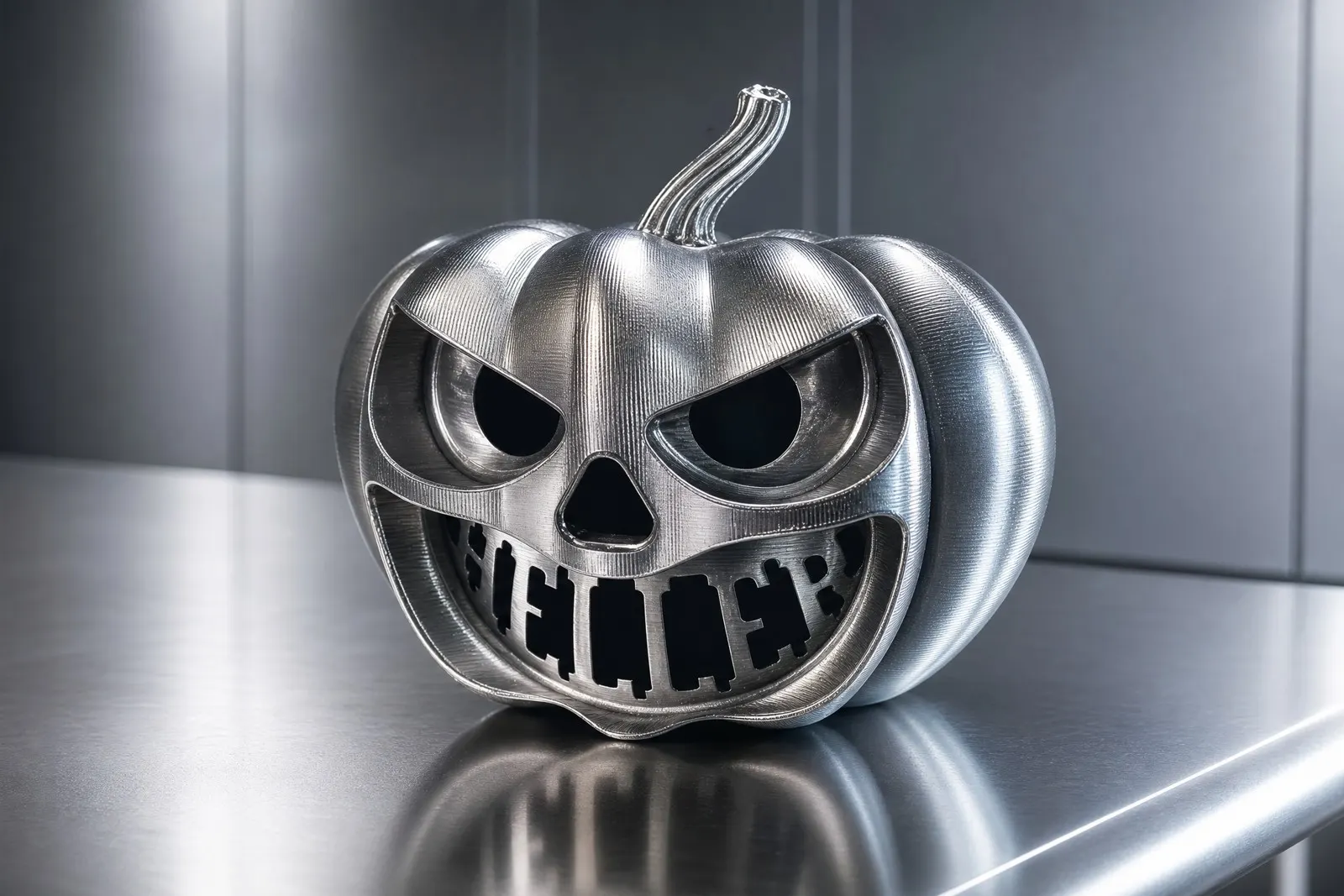 Polished stainless pumpkin sculpture