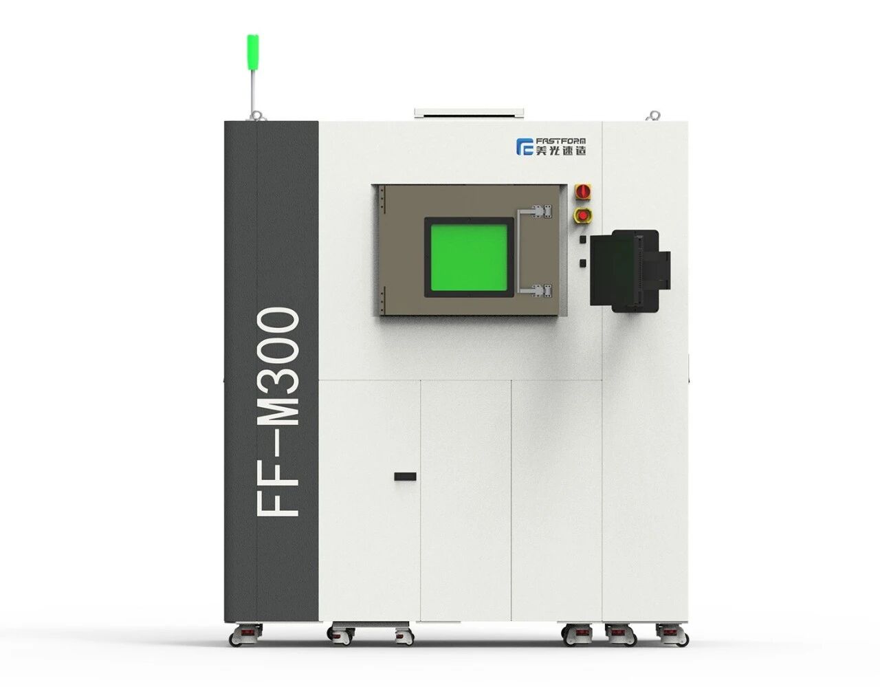 Open laser PBF build chamber with as-printed tensile test coupons