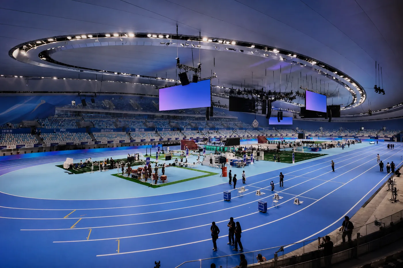 Interior of Beijing's National Speed Skating Oval — the 'Ice Ribbon' — venue of the 2026 World Humanoid Robot Games
