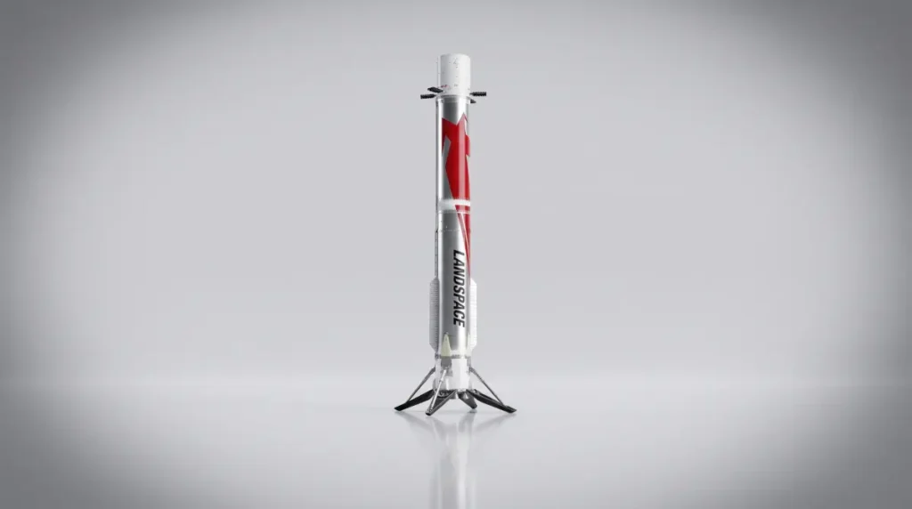 Zhuque-3 reusable rocket on landing legs with metal 3D printed engine components