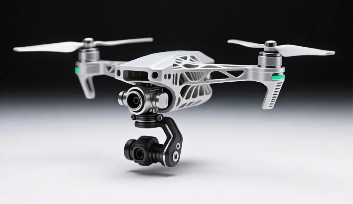 Aluminum 3D printed drone motor mount and gimbal components with lightweight topology